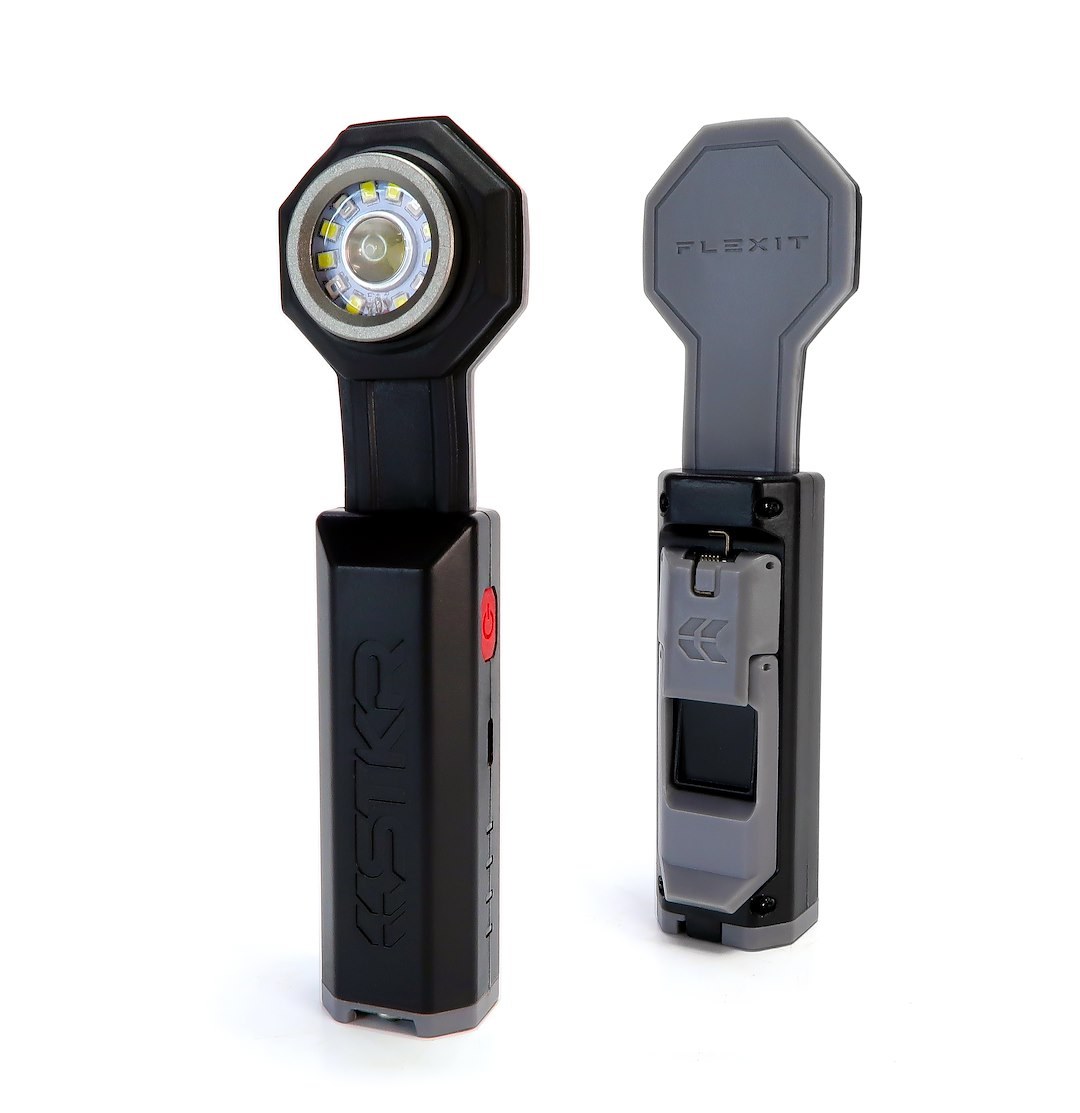Stkr Concept Flashlight, Flexit 4.0 Pocket Light, Handheld, Cree LED, Clear Lens, With Flood/ Spot Beams, Black/ Gray Housing – 00168