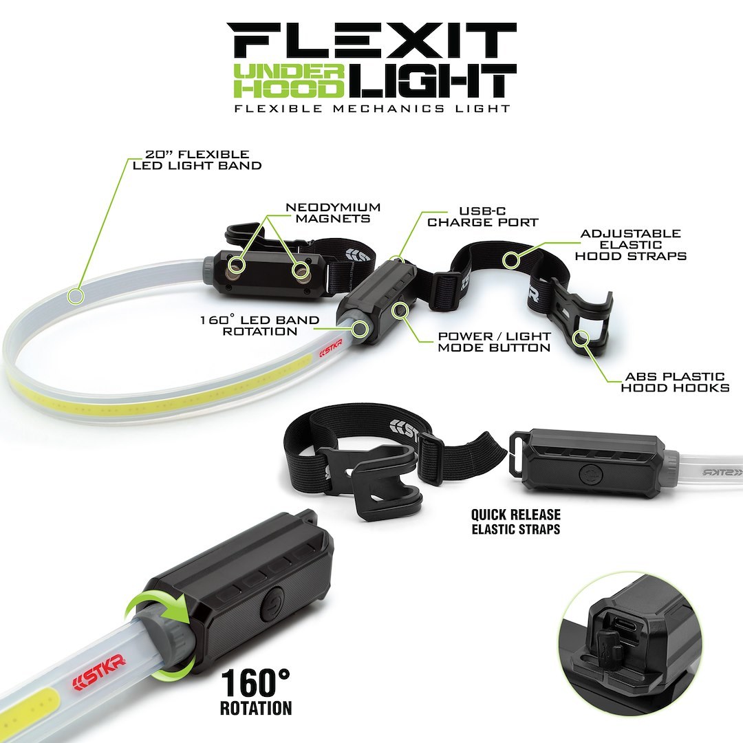 Stkr Concept Work Light, Flexit, For Use with Automotive Tasks/ Diy Projects/ Camping, 20 Inch Flexible Light Band, Hang Hook – 00192