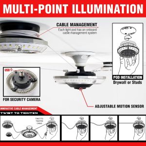 Stkr Concept Interior Light – LED, Mpi – Multi-Point Illumination, Motion Activated Ceiling Light, 7.6 Inch Diameter X 4-1/4 Inch Height – 00194