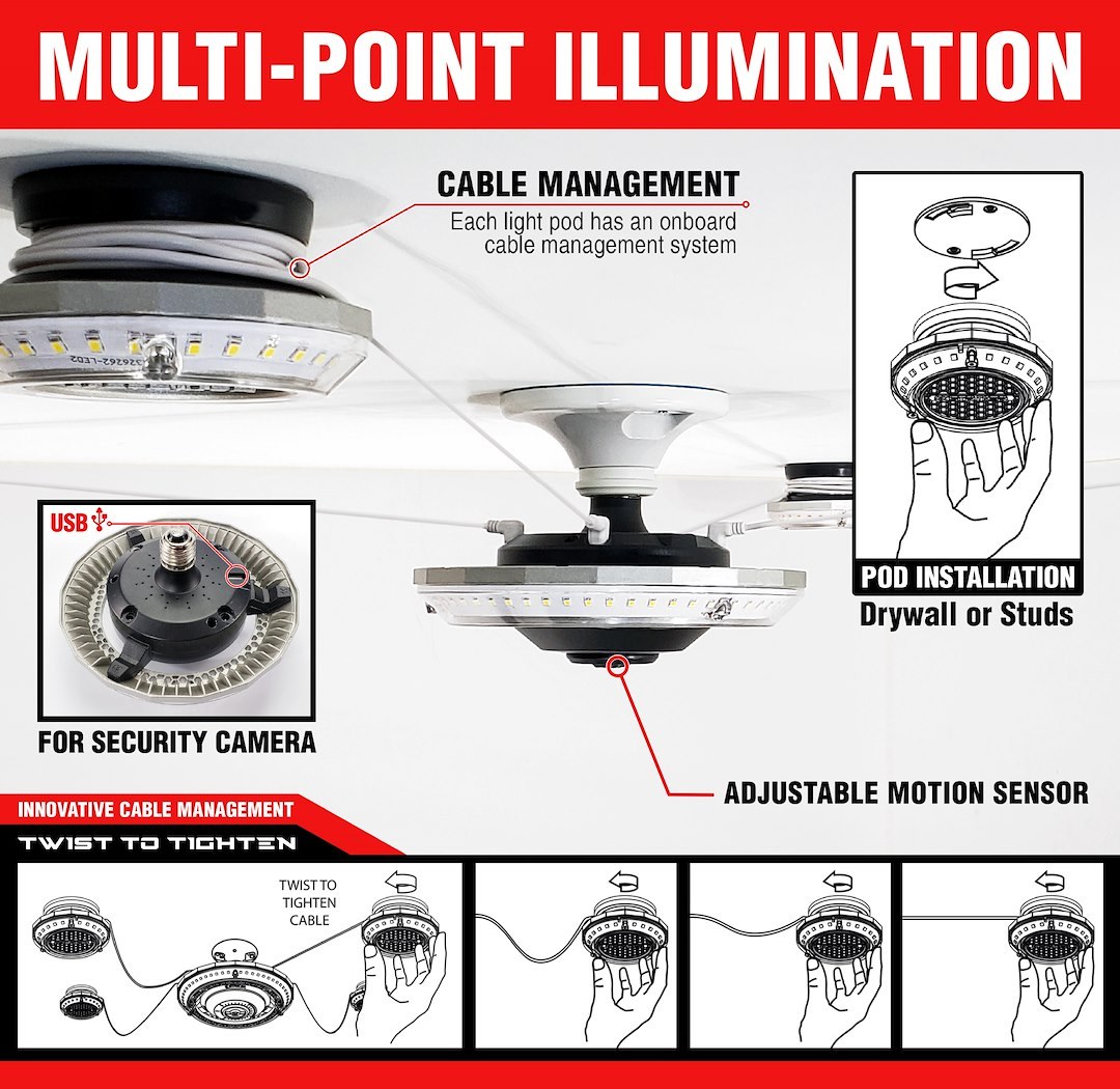 Stkr Concept Interior Light – LED, Mpi – Multi-Point Illumination, Motion Activated Ceiling Light, 7.6 Inch Diameter X 4-1/4 Inch Height – 00194