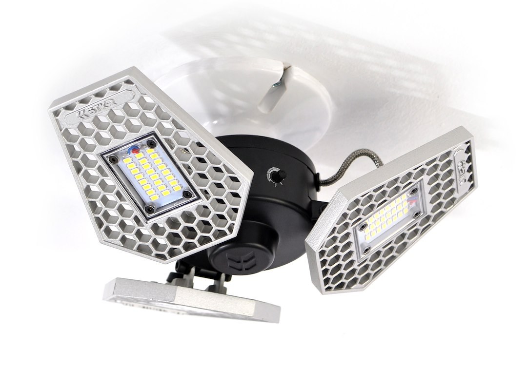 Stkr Concept Interior Light – LED, Trilight, Motion Activated Ceiling Light, Adjustable Aluminum Heads Up to 90 Degree, White Bulb, 24 Watt – 00342-2