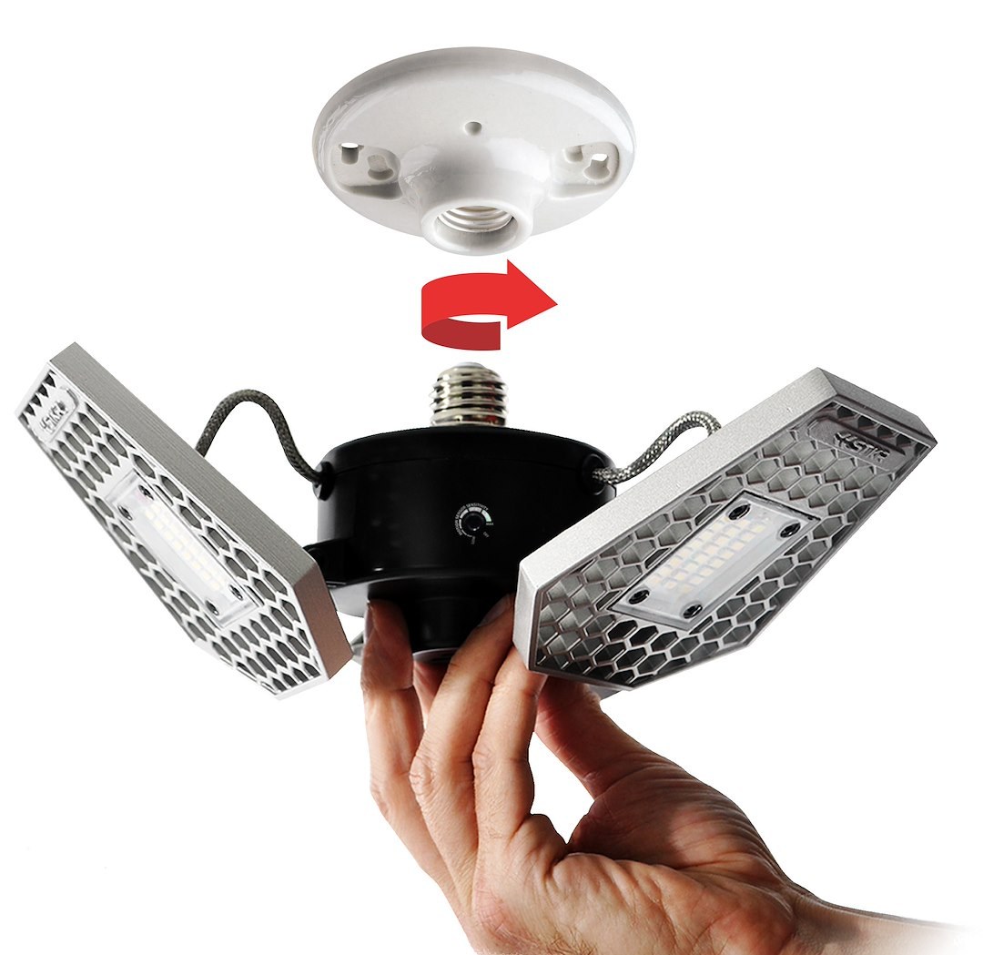 Stkr Concept Interior Light – LED, Trilight, Motion Activated Ceiling Light, Adjustable Aluminum Heads Up to 90 Degree, White Bulb, 24 Watt – 00342-2