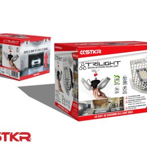 Stkr Concept Interior Light – LED, Trilight, Motion Activated Ceiling Light, Adjustable Aluminum Heads Up to 90 Degree, White Bulb, 24 Watt – 00342-2