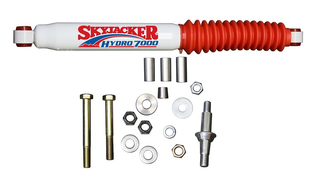Skyjacker Steering Stabilizer, Heavy Duty OEM Single, White with Red Boot, Mounts to OE Locations – 7007