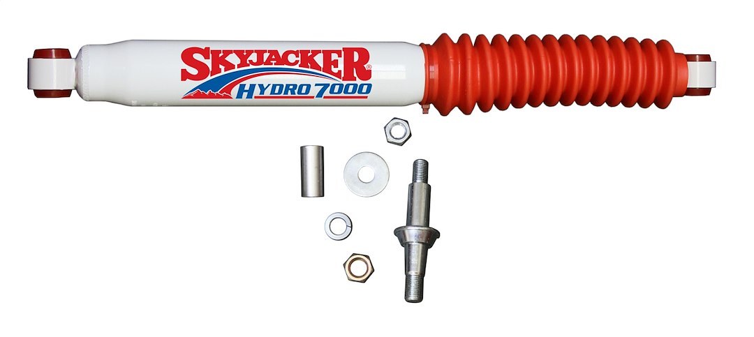 Skyjacker Steering Stabilizer, Heavy Duty OEM Single, White with Red Boot, Mounts to OE Locations – 7009