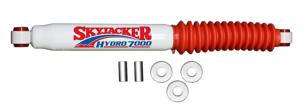 Skyjacker Steering Stabilizer, Heavy Duty OEM, Single, White with Red Shock Boot, Without Brackets/ Without Hardware, Mounts to OE Locations – 7099