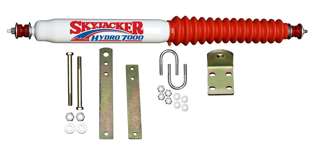 Skyjacker Steering Stabilizer, Single, White with Red Boot, Mounts to OE Locations – 7140