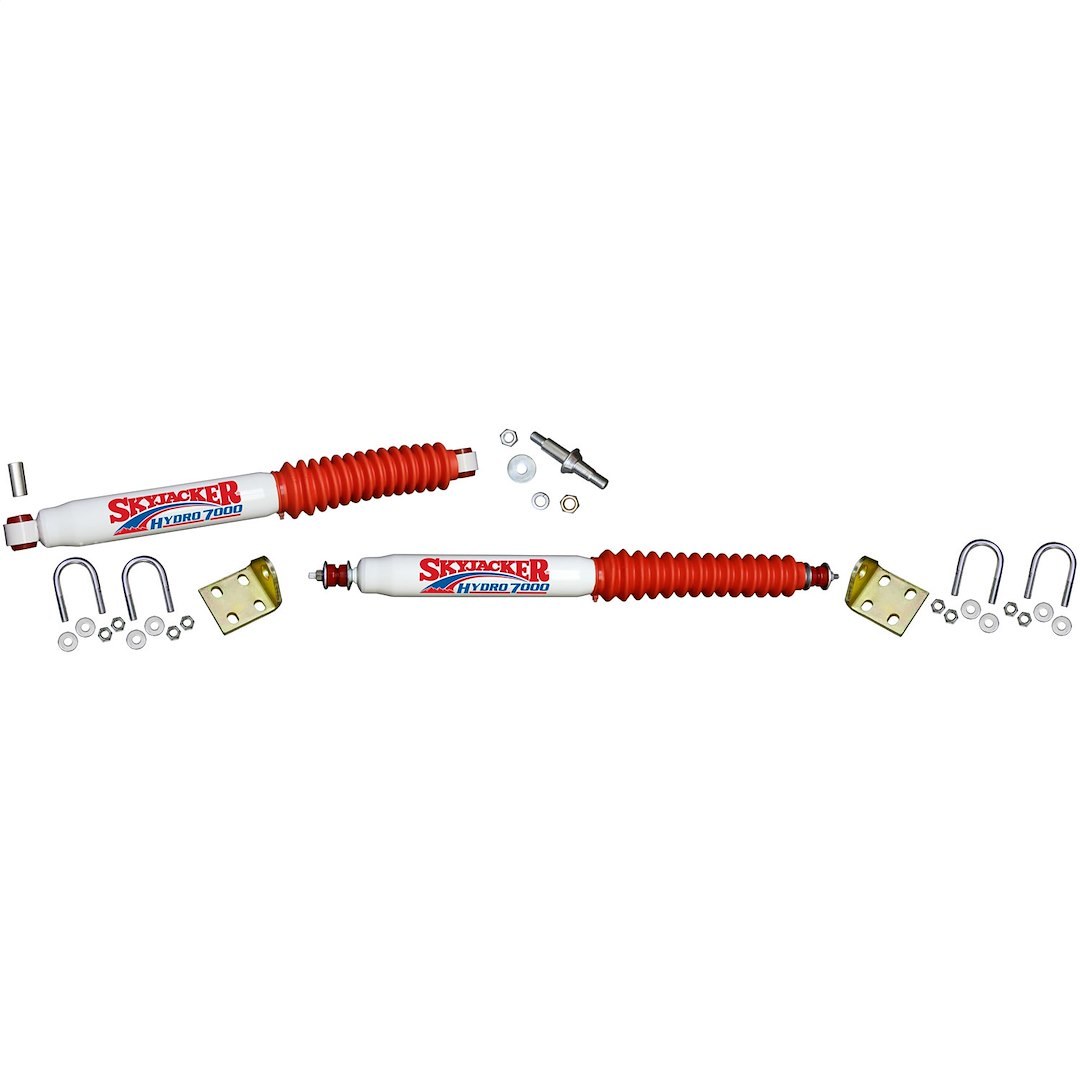 Skyjacker Steering Stabilizer, Steel Brackets, Dual, White Stabilizer with Red Boot and Mounting Hardware, Set of 2 – 7219