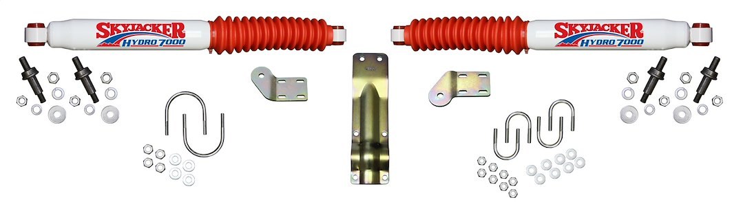 Skyjacker Steering Stabilizer, Dual, White with Red Shock Boots, With Brackets, Set of 2 – 7254