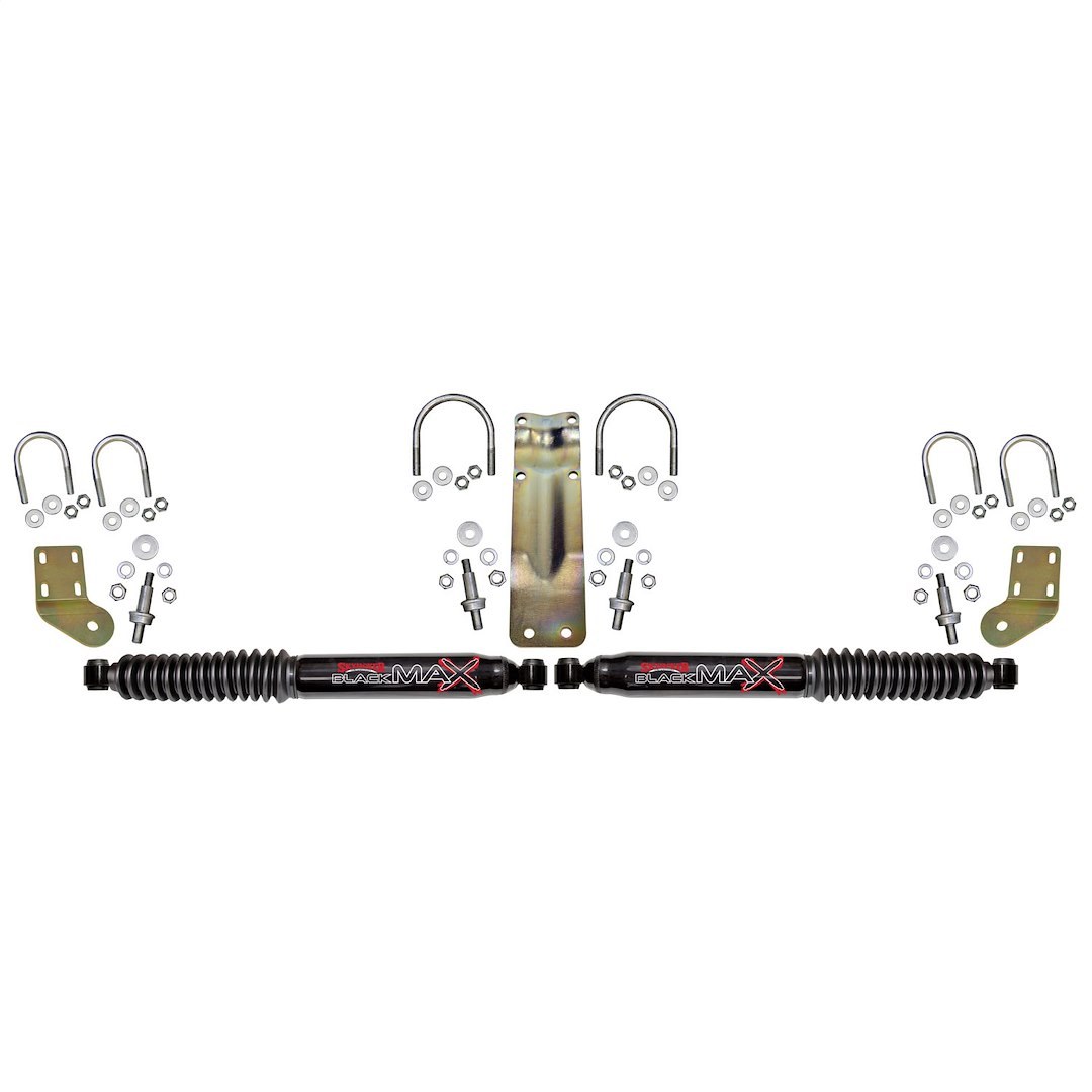 Skyjacker Steering Stabilizer, Black Max, Dual, Black with Black Shock Boots, With Brackets, Set of 2 – 8253
