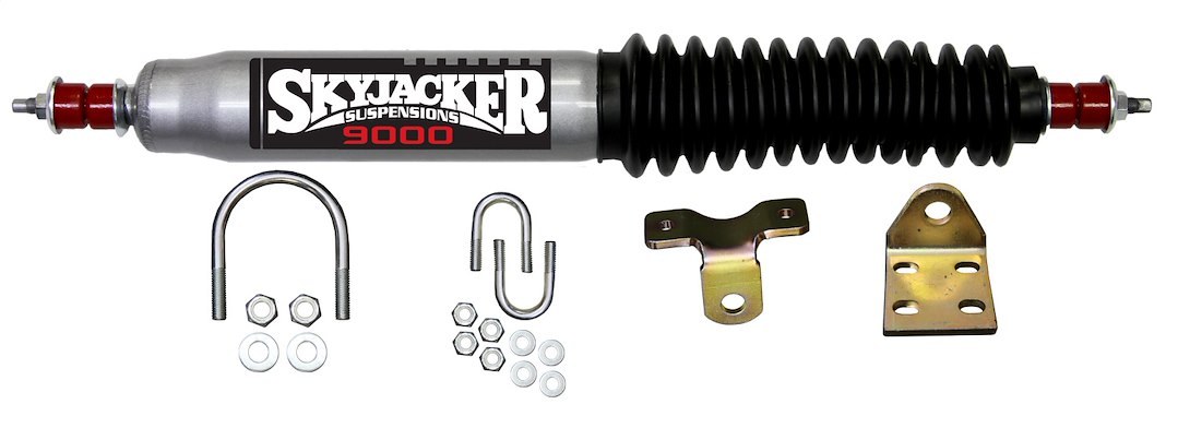 Skyjacker Steering Stabilizer, Single, Silver with Black Boot, With Brackets – 9100