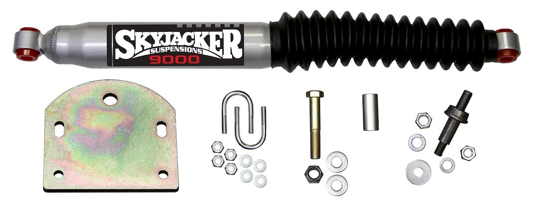 Skyjacker Steering Stabilizer, Single, Silver with Black Boot, With Brackets – 9199