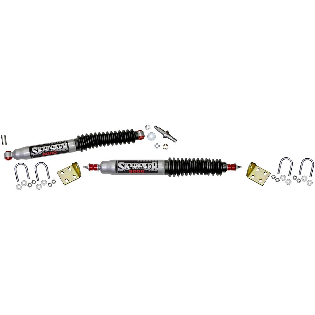 Skyjacker Steering Stabilizer, Steel Brackets, Dual, Silver Stabilizer with Black Boot and Mounting Hardware, Set of 2 – 9219