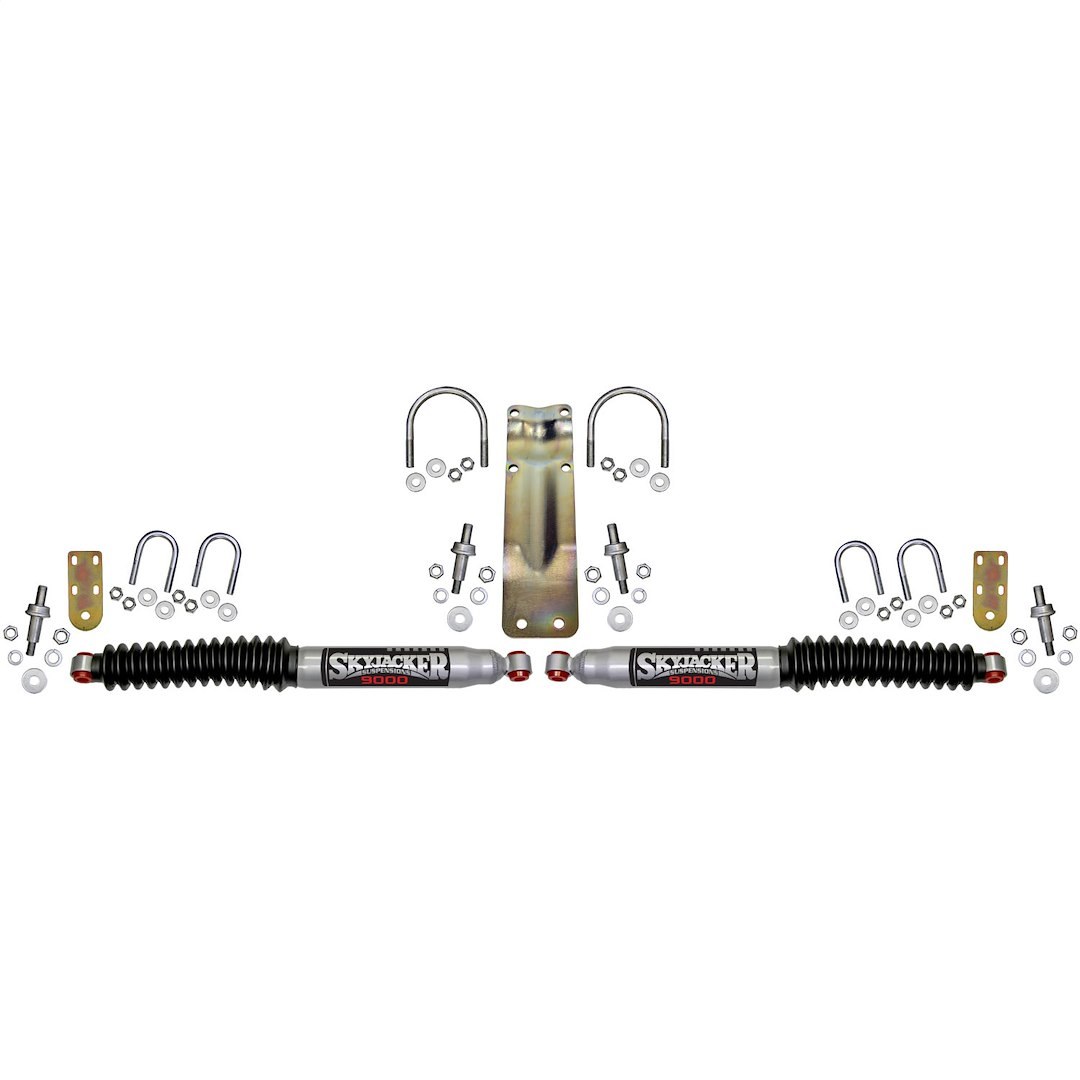 Skyjacker Steering Stabilizer, Dual, Silver Stabilizers, With Mounting Brackets/ Black Boots/ Installation Hardware, Set of 2 – 9220