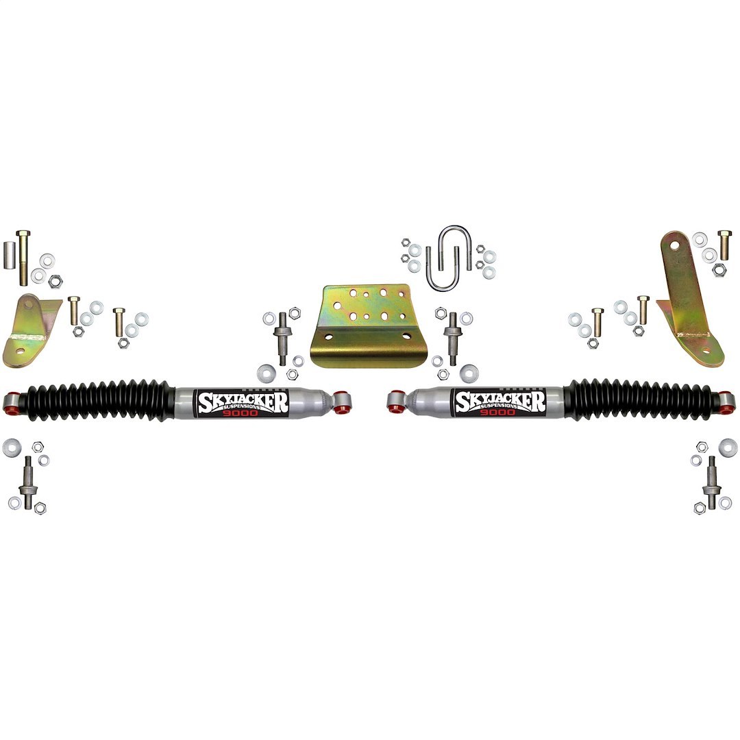 Skyjacker Steering Stabilizer, Dual, Silver Stabilizers, With Mounting Brackets/ Black Boots/ Installation Hardware, Set of 2 – 9239