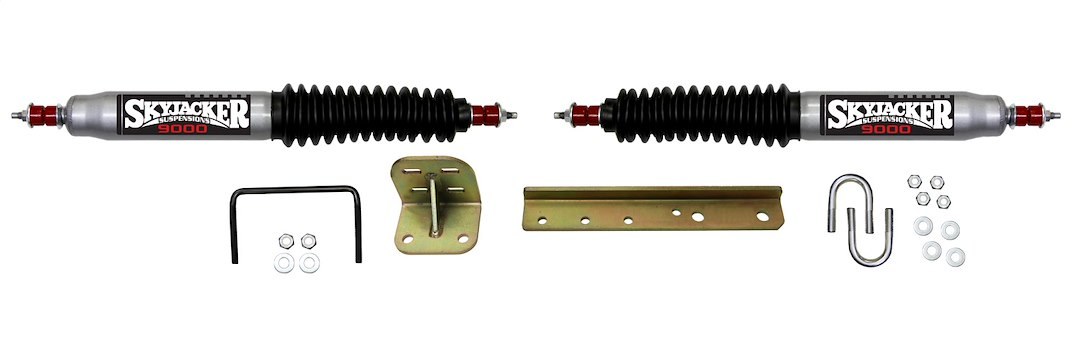 Skyjacker Steering Stabilizer, Dual, Silver Stabilizers, With Mounting Brackets/ Black Boots/ Installation Hardware, Set of 2 – 9240
