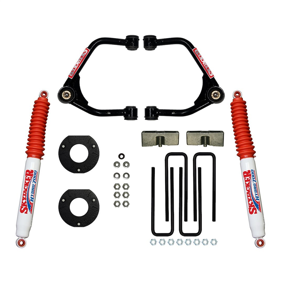 Skyjacker Lift Kit Suspension, Hydro 7000, 3-1/2 Inch Front Lift, 2 Inch Rear Lift, With Rear Hydro Shock Absorbers, Black Components – C19350PH