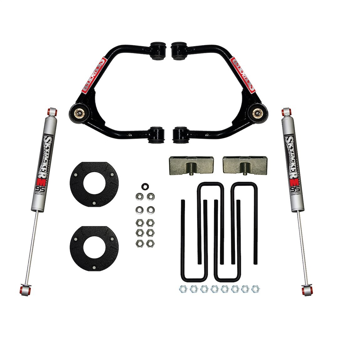 Skyjacker Lift Kit Suspension, M95 Monotube, 3-1/2 Inch Front Lift, 2 Inch Rear Lift, With Rear Monotube Shock Absorbers, Black Components – C19350PM