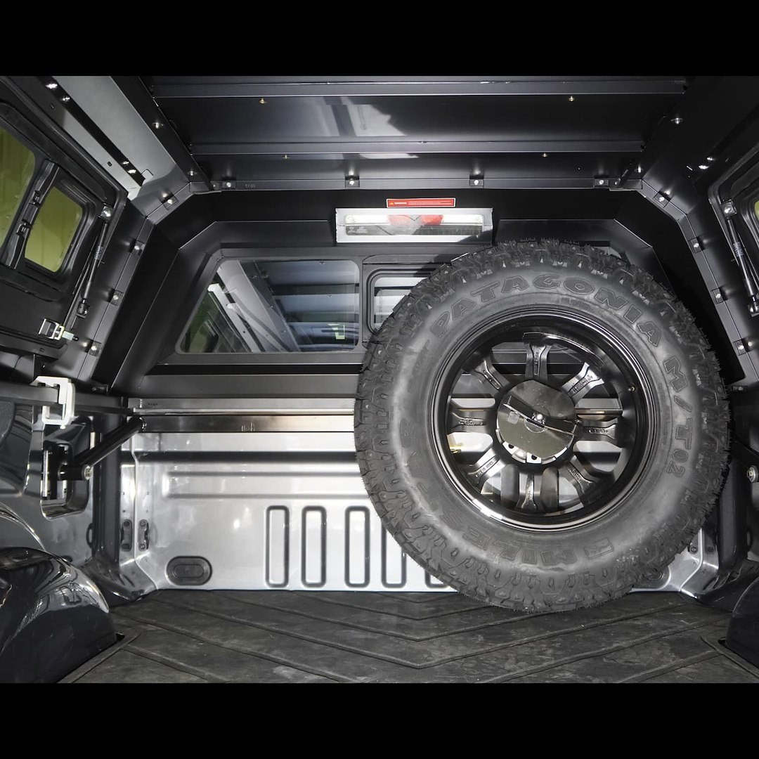 Skyjacker Spare Tire Carrier, Truck Bed Mount, 40 Inch Maximum Tire Diameter, Black, Steel – F17STM