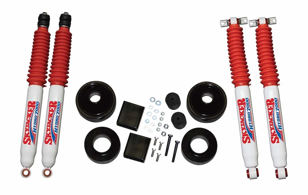 Skyjacker Lift Kit Suspension, Polyurethane Value Kit, 2 Inch Front Lift, 2 Inch Rear Lift, With Front and Rear Hydro 7000 Shock Absorbers – JK20-H