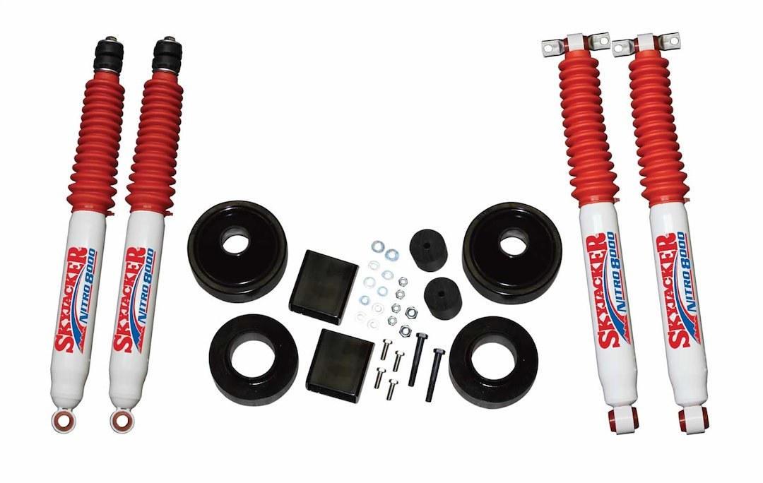 Skyjacker Lift Kit Suspension, Polyurethane Value Kit, 2 Inch Front Lift, 2 Inch Rear Lift, With Front and Rear Nitro 8000 Shock Absorbers – JK20-N