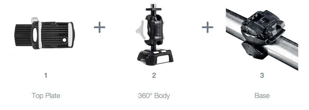 Scanstrut Cell Phone Mount, Rokk Mini, Fits 1-3/4 to 3-3/4 Inch Width Smartphones/ Handheld GPS, Rail Mount Base Kit, Black/ White – RLS-509-402