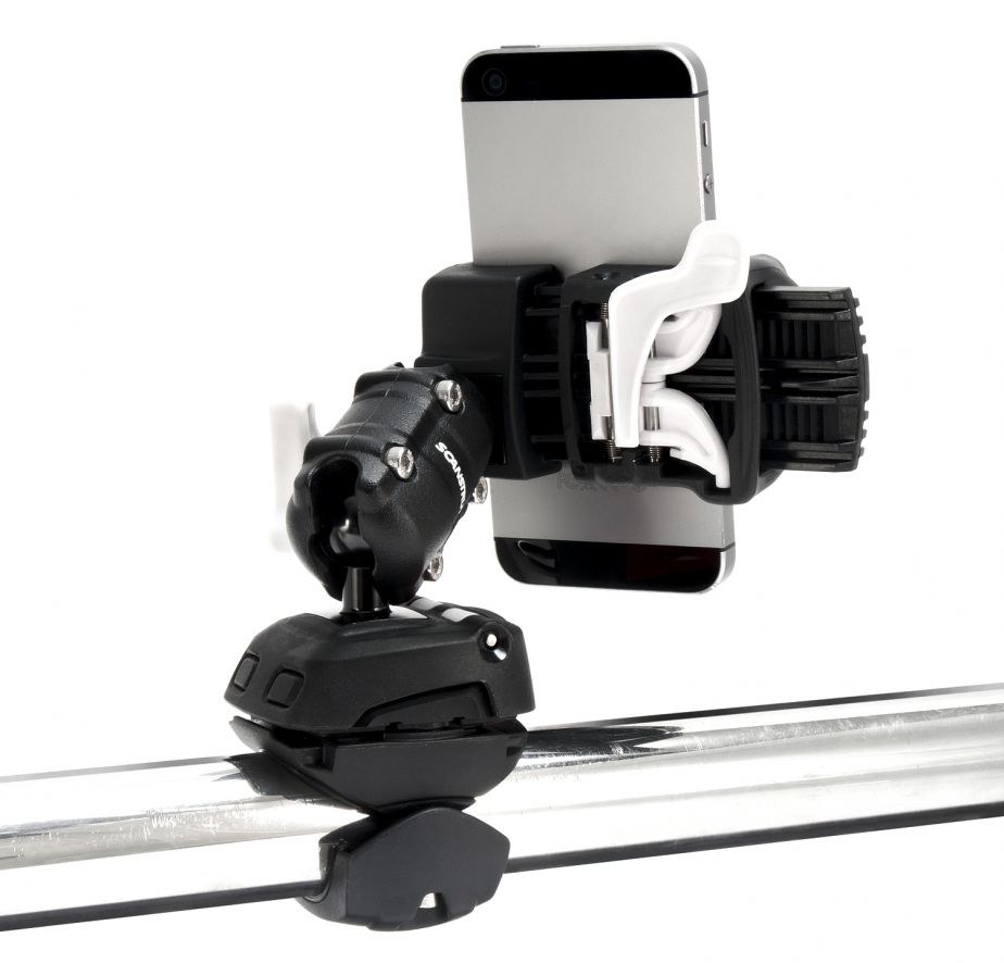 Scanstrut Cell Phone Mount, Rokk Mini, Fits 1-3/4 to 3-3/4 Inch Width Smartphones/ Handheld GPS, Rail Mount Base Kit, Black/ White – RLS-509-402