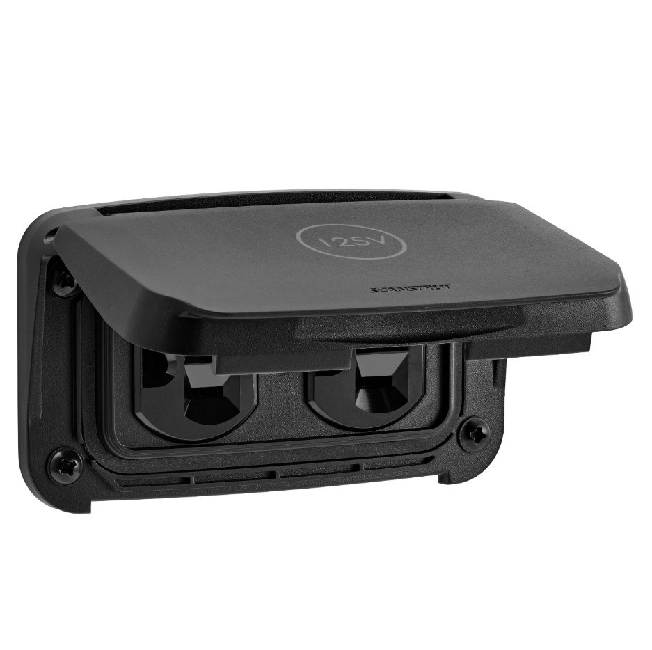Scanstrut Receptacle, Ventura Series, Outdoor Use, Dual Receptacle, Matte Black, Plastic, 20 Amp/ 125 Volt – SC-V-P1