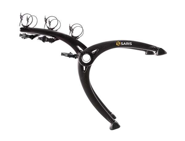 Saris Cyclin Bike Rack, Bones, Trunk/ Hatch Mount, Holds 3 Bikes, Up to 105 Pound Weight Capacity, Frame Clamp, Without Lock, Foldable, Black – 801BL