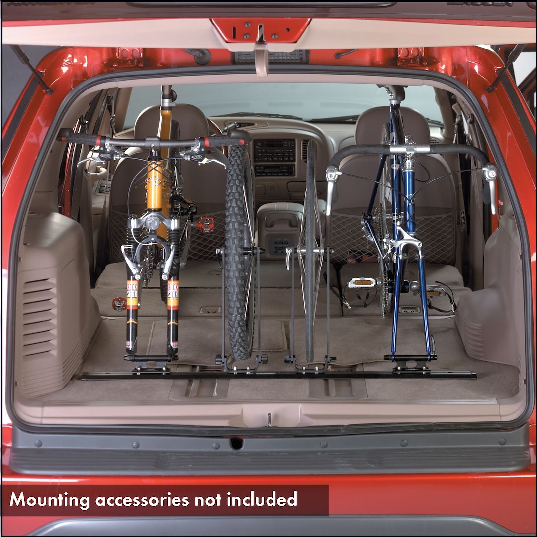 Saris Cyclin Bike Rack, Traps, Mounts Inside Truck Bed/ Minivans and Suvs, Holds 2 Bikes, 47 Inch Track on the Floor, Black, Aluminum – TRK14