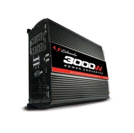 Schumacher Power Inverter, Inverts 12.8-13.2 Volt DC to 110-125 Volt AC, 3000 Watt Continuous Output/ 6000 Watt Peak Output – PC-3000