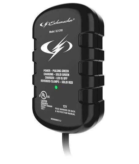 Schumacher Battery Charger, For 12 Volt Batteries, 120 Volt Power Supply, 0.8 Amp Charging Current – SC1299