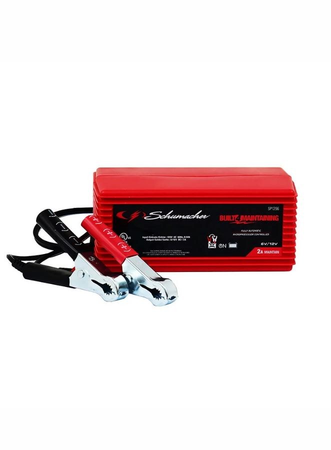 Schumacher Battery Charger, BUILT4CHARGING, For 6 or 12 Volt Batteries, 120 Volt Power Supply, 2 Amp Charging Current – SP1296