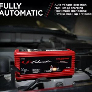 Schumacher Battery Charger, BUILT4CHARGING, For 6 or 12 Volt Batteries, 120 Volt Power Supply, 2 Amp Charging Current – SP1296