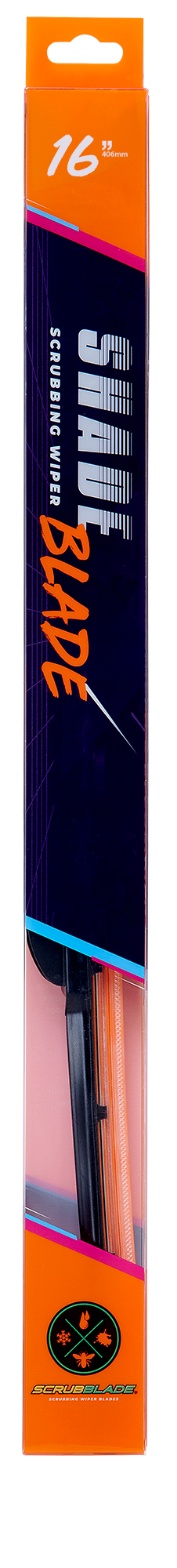 Scrubblade Windshield Wiper Blade, Shadeblade ®, 16 Inch Length, Single Blade, Oohlala Orange, Standard, Ceramic Coated Silicone Blade – CBO1600