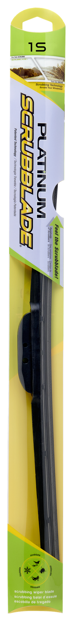 Scrubblade Windshield Wiper Blade, Platinum, 15 Inch Length, Single Blade, Black, Winter, Rubber Covered Frame, Graphite Coated Blades – HS1500