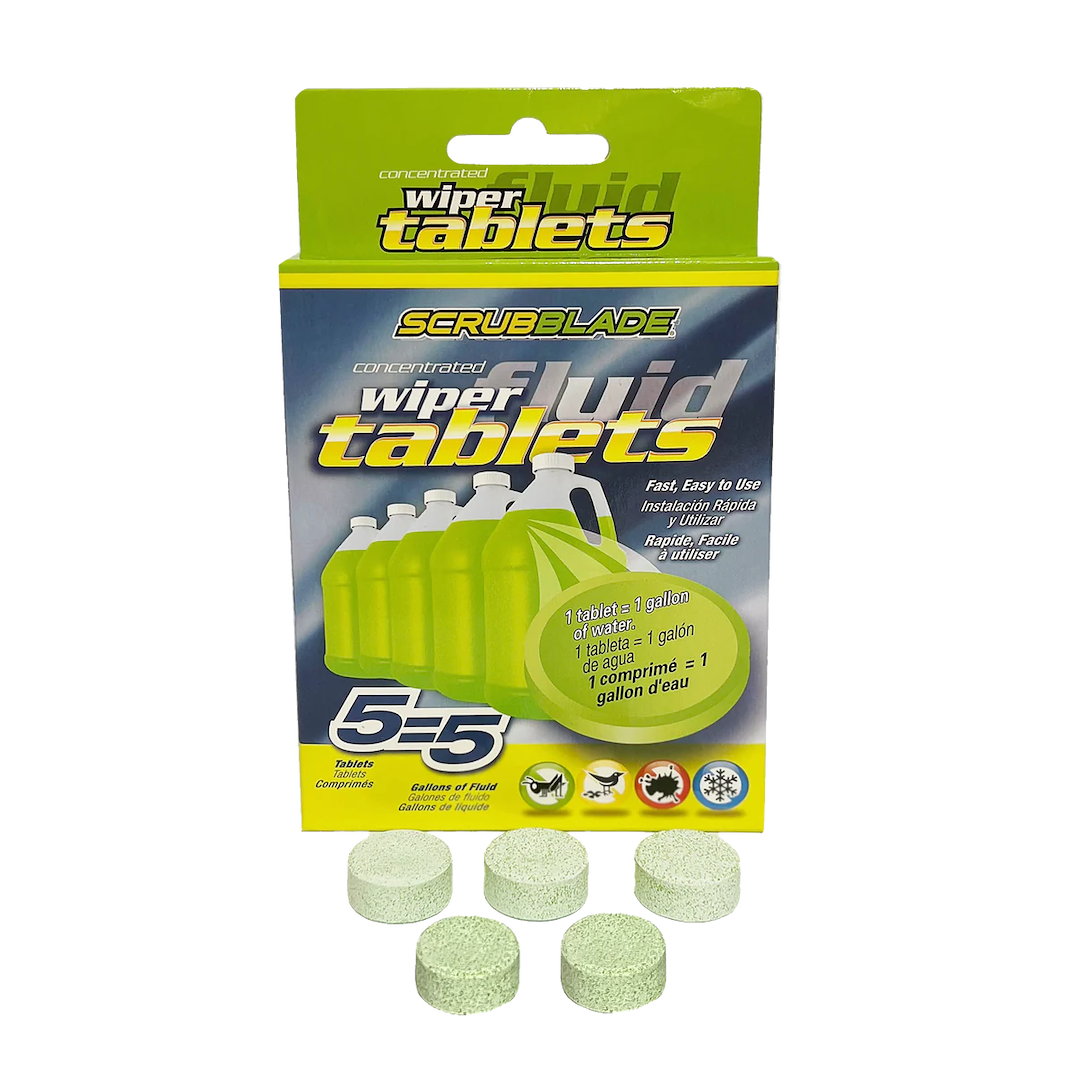 Scrubblade Windshield Washer Fluid, Remove Bugs/ Road Film/ Dirt and Grime, Effective to 28 Degree Fahrenheit, Green, 5 Tablets – SBT005