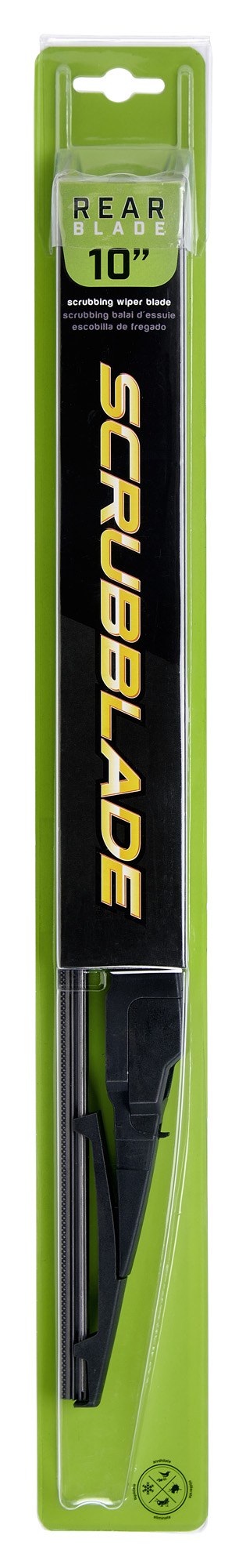 Scrubblade Windshield Wiper Blade, 10 Inch Length, Single Blade, Black, Standard, Ceramic Coated Silicone Blade, With Adapters – SR0010