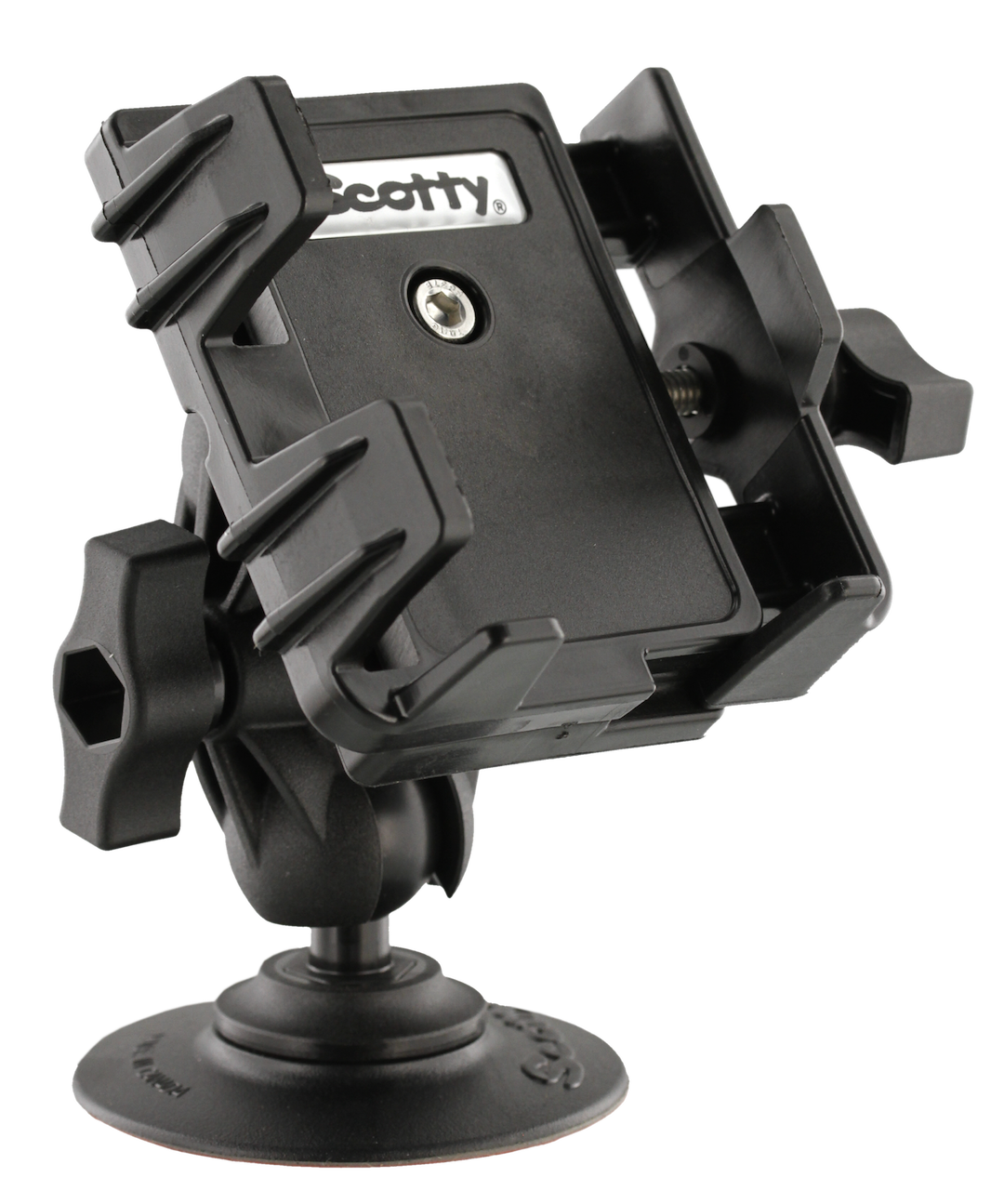 Scotty Inc. Cell Phone Mount, Fits 2-3/4 to 3-3/4 Inch Width Cell Phone, Dual Ball Joint, 7/8 to 1-1/4 Post/ Track/ Rail Mount, Black – 0139