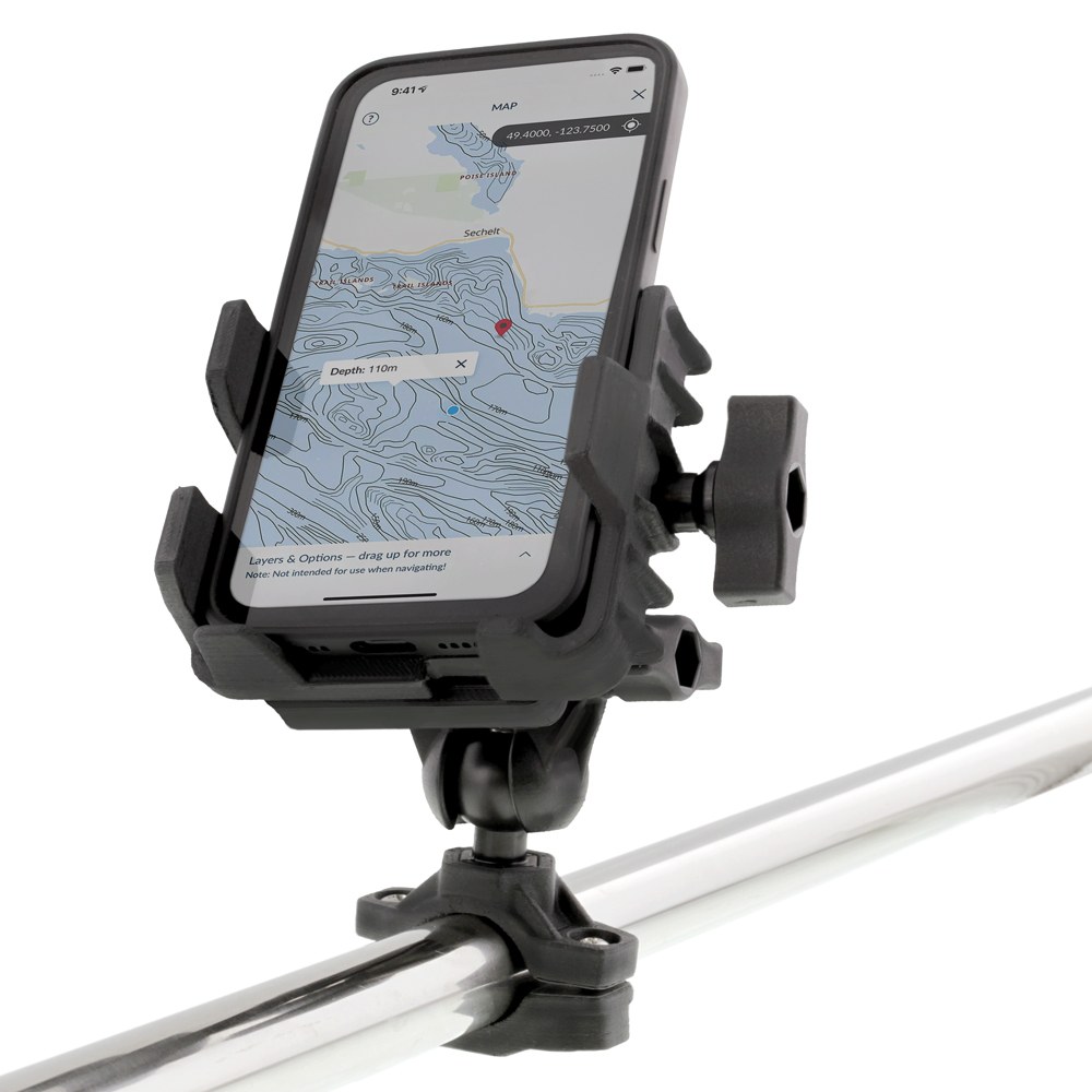 Scotty Inc. Cell Phone Mount, Fits 2-3/4 to 3-3/4 Inch Width Cell Phone, Dual Ball Joint, 7/8 to 1-1/4 Post/ Track/ Rail Mount, Black – 0139