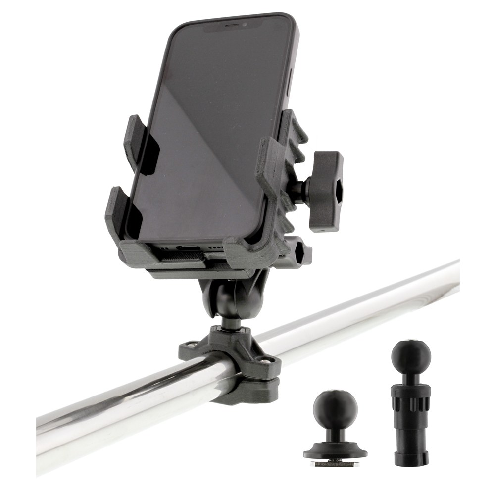Scotty Inc. Cell Phone Mount, Fits 2-3/4 to 3-3/4 Inch Width Cell Phone, Dual Ball Joint, 7/8 to 1-1/4 Post/ Track/ Rail Mount, Black – 0139