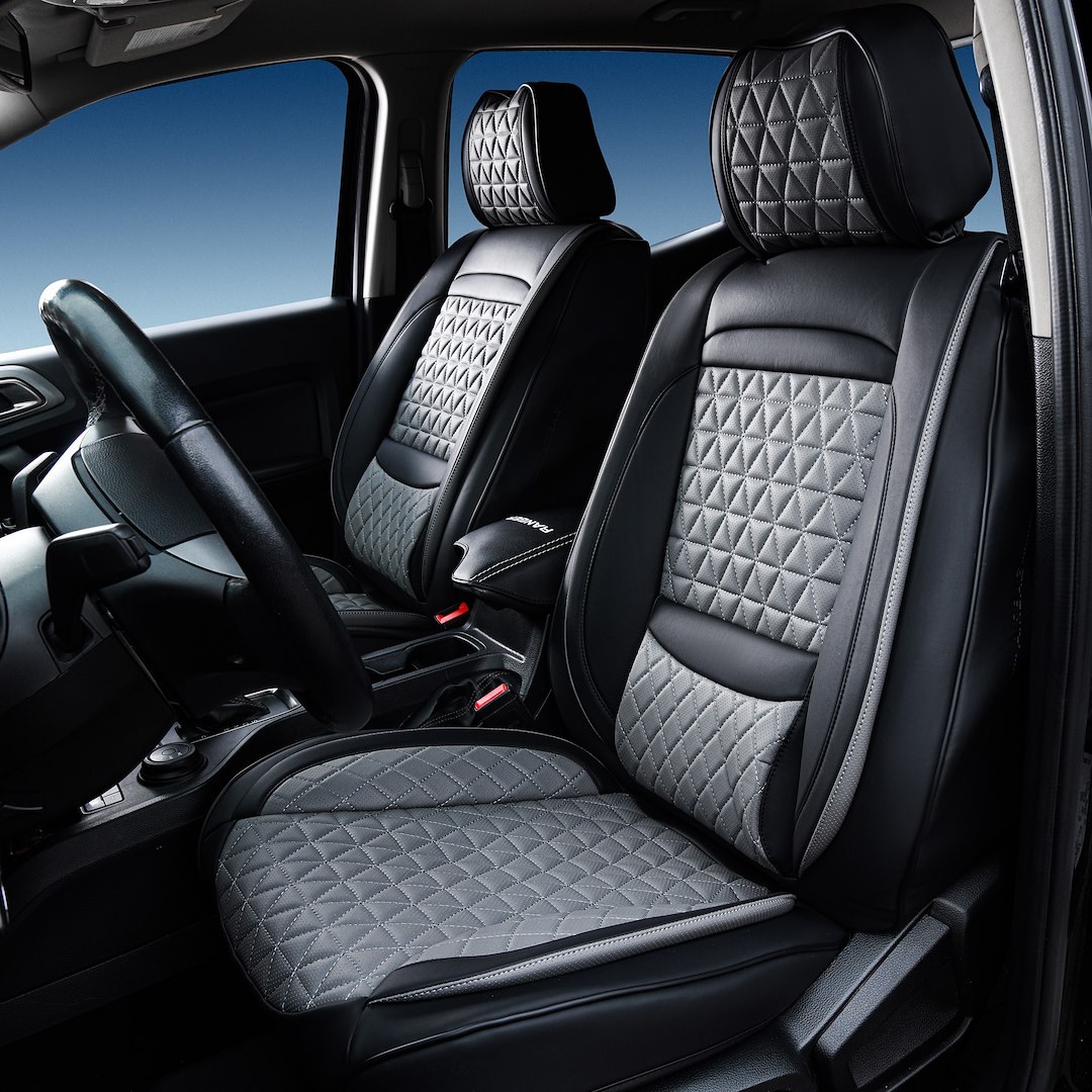 Seat Cvr Sol Seat Cover, Luxury, Front Bucket and Rear 60/40 Split Back Bench with 3 Adjustable Headrests, Diamond Perforation Design – 06SBG