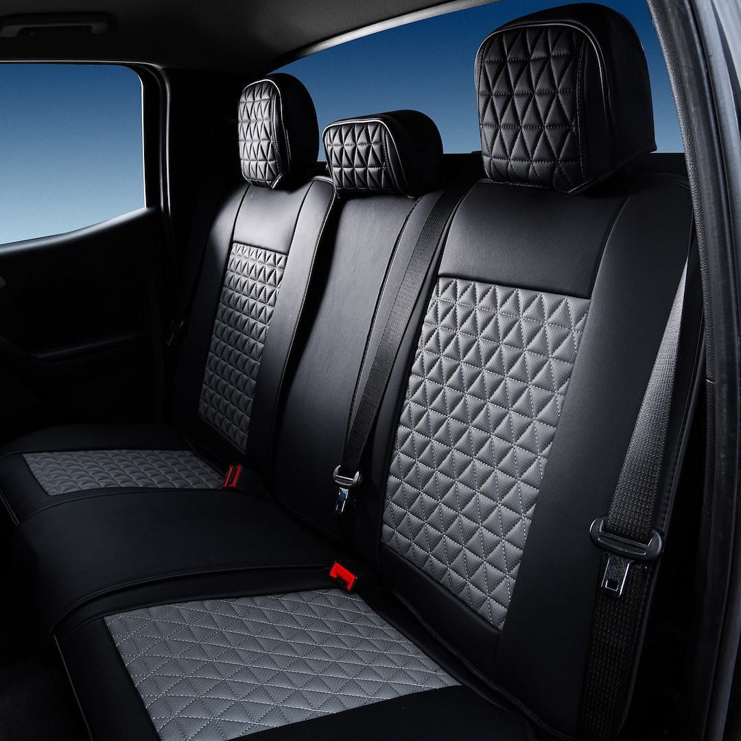 Seat Cvr Sol Seat Cover, Luxury, Front Bucket and Rear 60/40 Split Back Bench with 3 Adjustable Headrests, Diamond Perforation Design – 12SBG