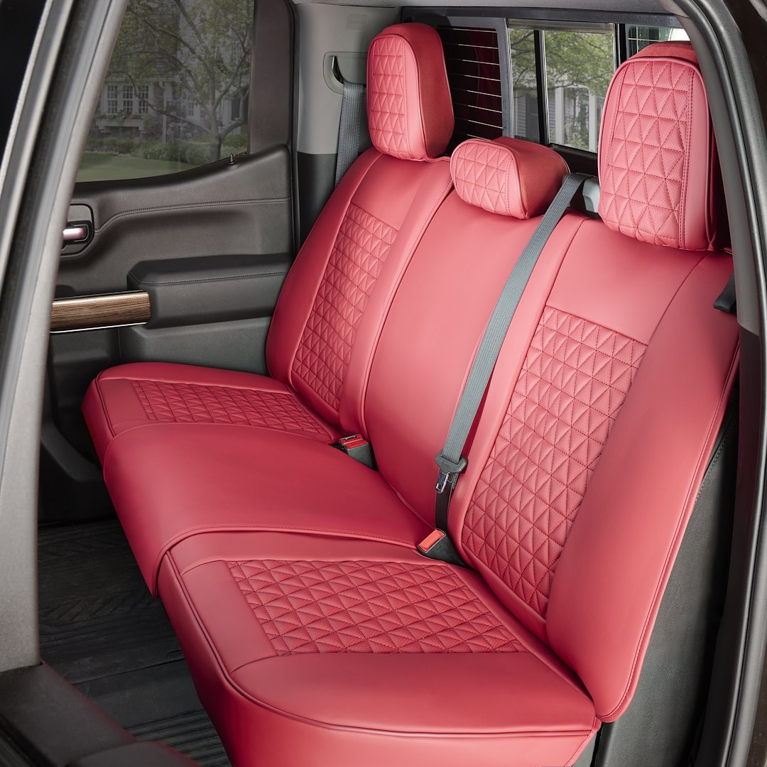 Seat Cvr Sol Seat Cover, Luxury, Bucket with Adjustable Headrests, Diamond Perforation Design, Leather with Memory Foam, Wine Red, Set of 2 – FFFWR