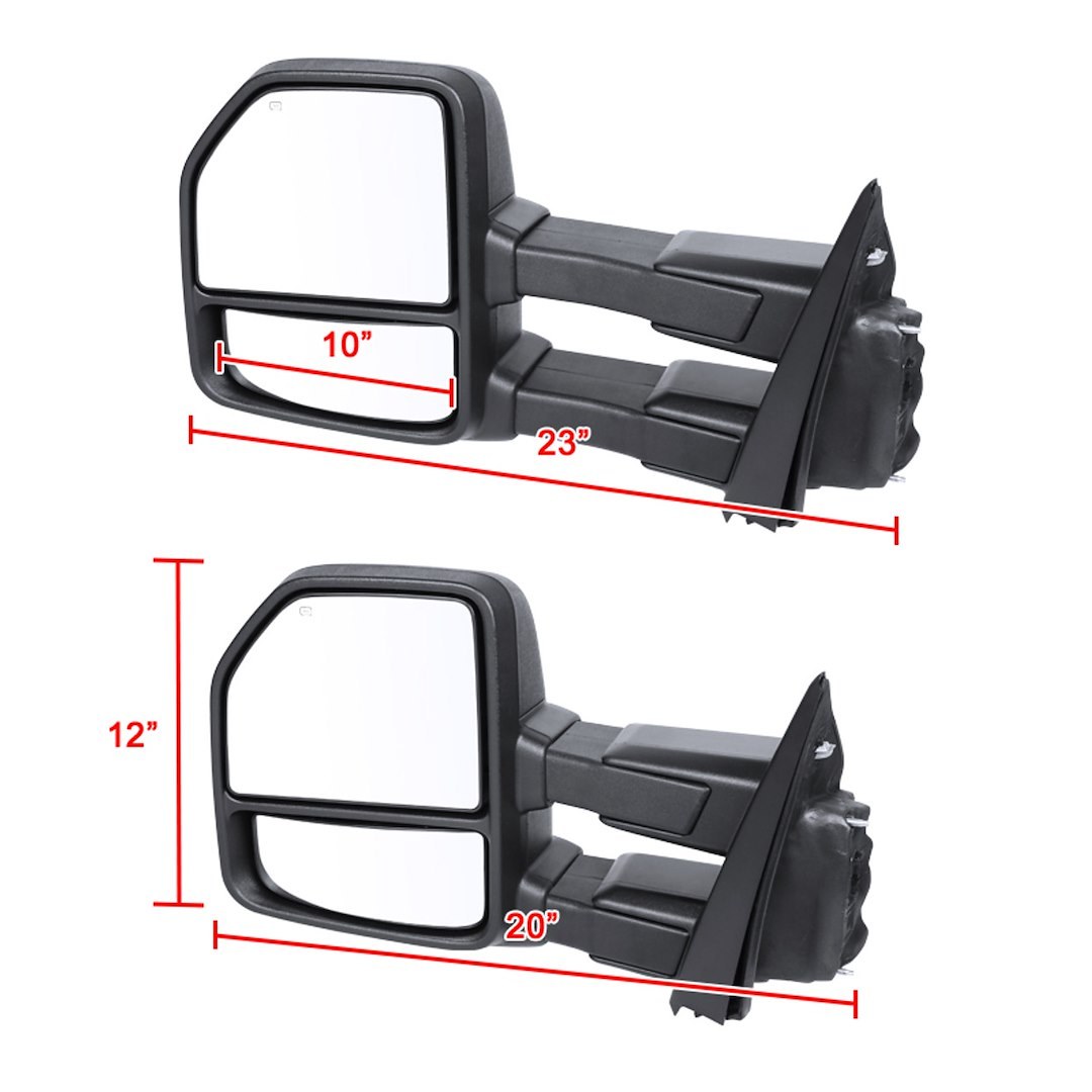 Spec-D Tunin Exterior Towing Mirror, 10 Inch Width X 12 Inch Height, Extends Up to 23 Inch – RMX-F15015F3GH-P-FS