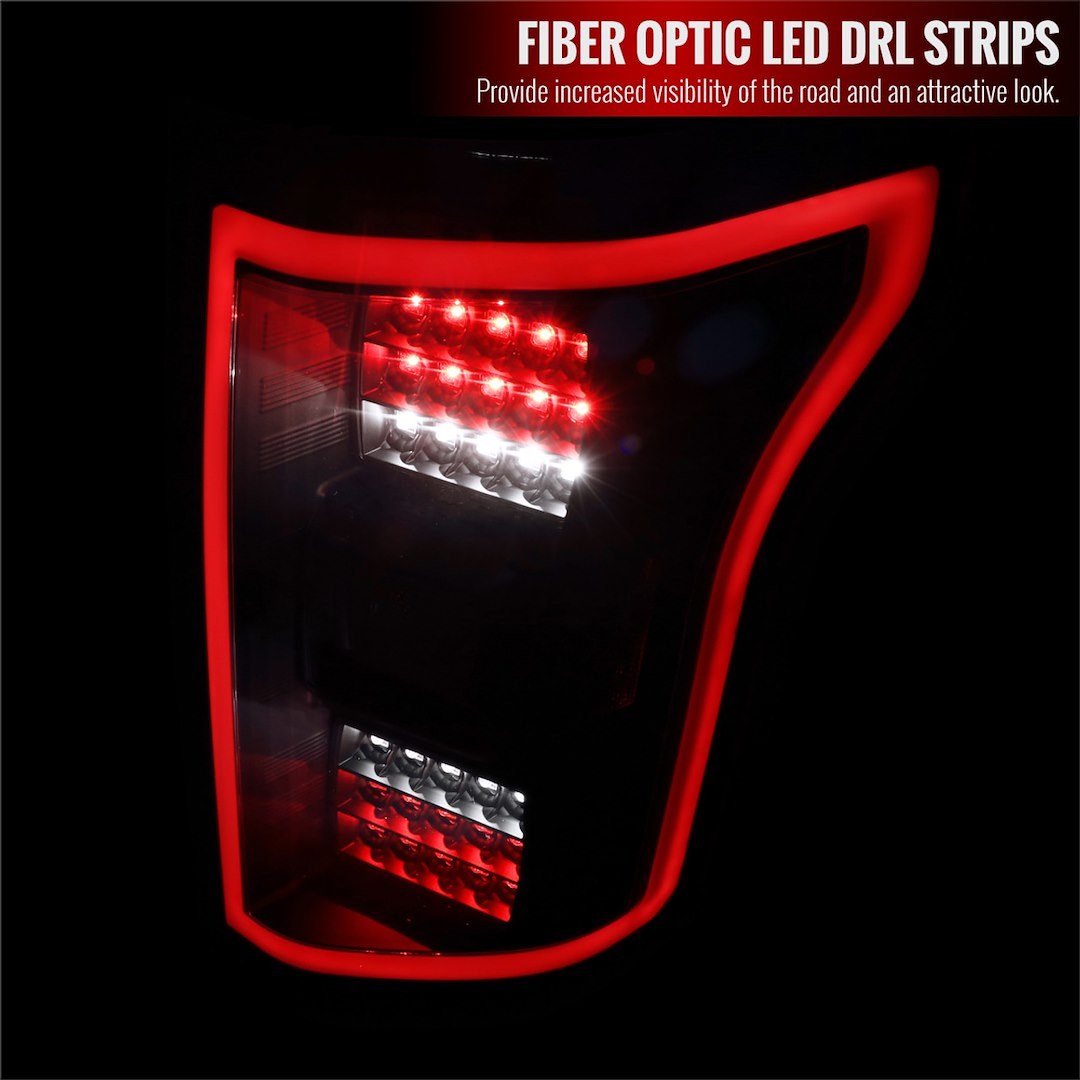 Spec-D Tunin Tail Light Assembly, LED, Clear Lens, Matte Black Housing, Red/ White Bulb, Set of 2 – LT-F15018JMLED-TM