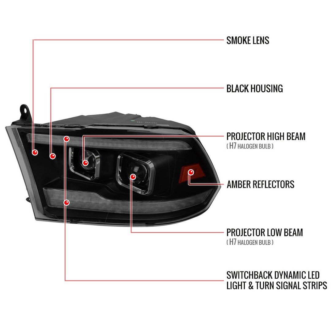 Spec-D Tunin Headlight Assembly, Halogen Bulb – 2LHP-RAM09SMG7-SQ-RS