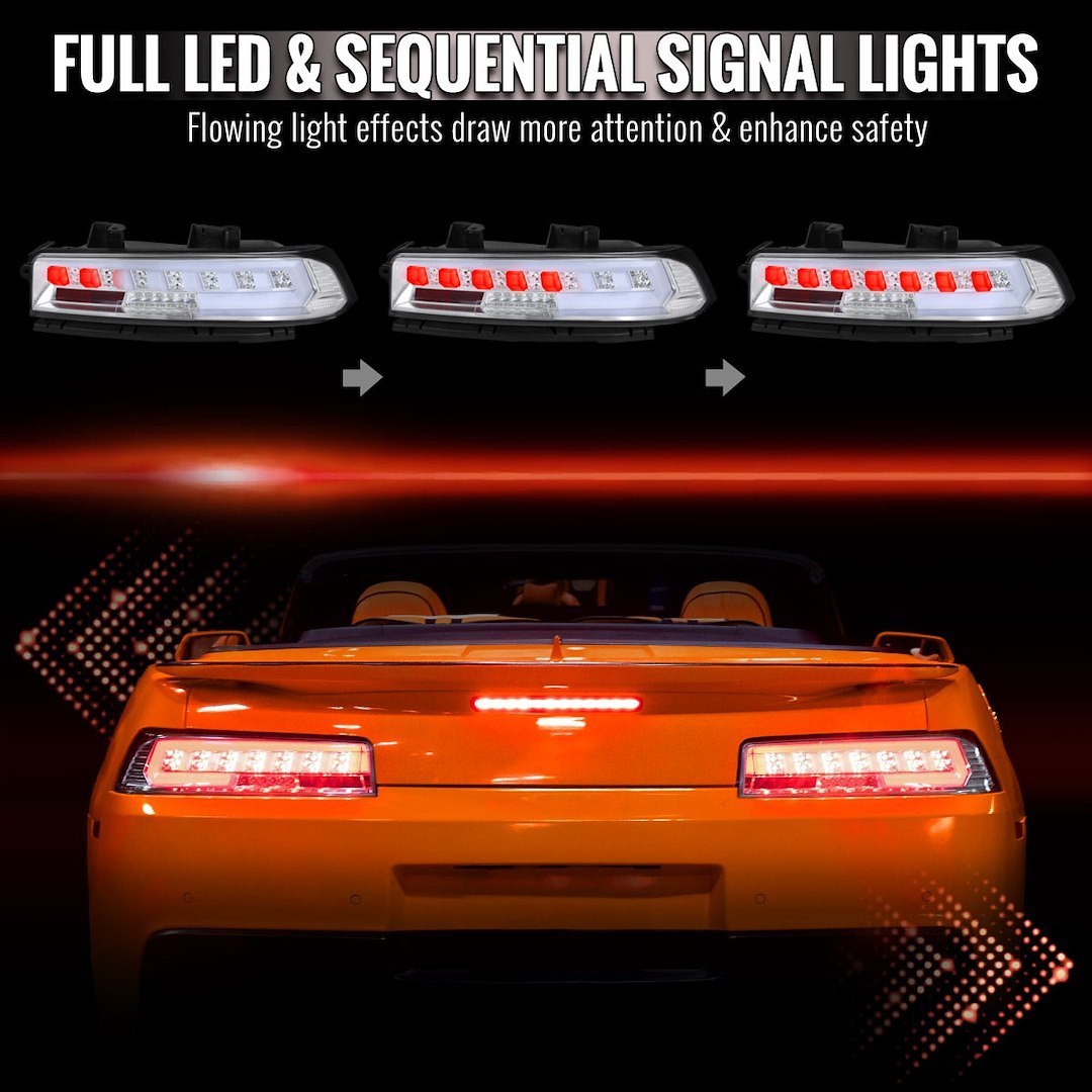 Spec-D Tunin Tail Light Assembly, Clear Lens with Reflex Reflector, Chrome ABS Plastic Housing, LED Bulb – LT-CMR14CLED-SQ-TM