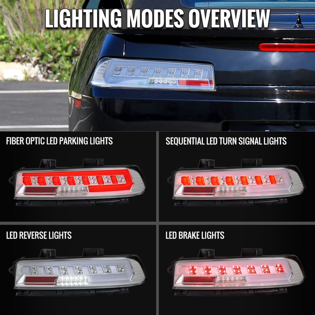 Spec-D Tunin Tail Light Assembly, Clear Lens with Reflex Reflector, Chrome ABS Plastic Housing, LED Bulb – LT-CMR14CLED-SQ-TM