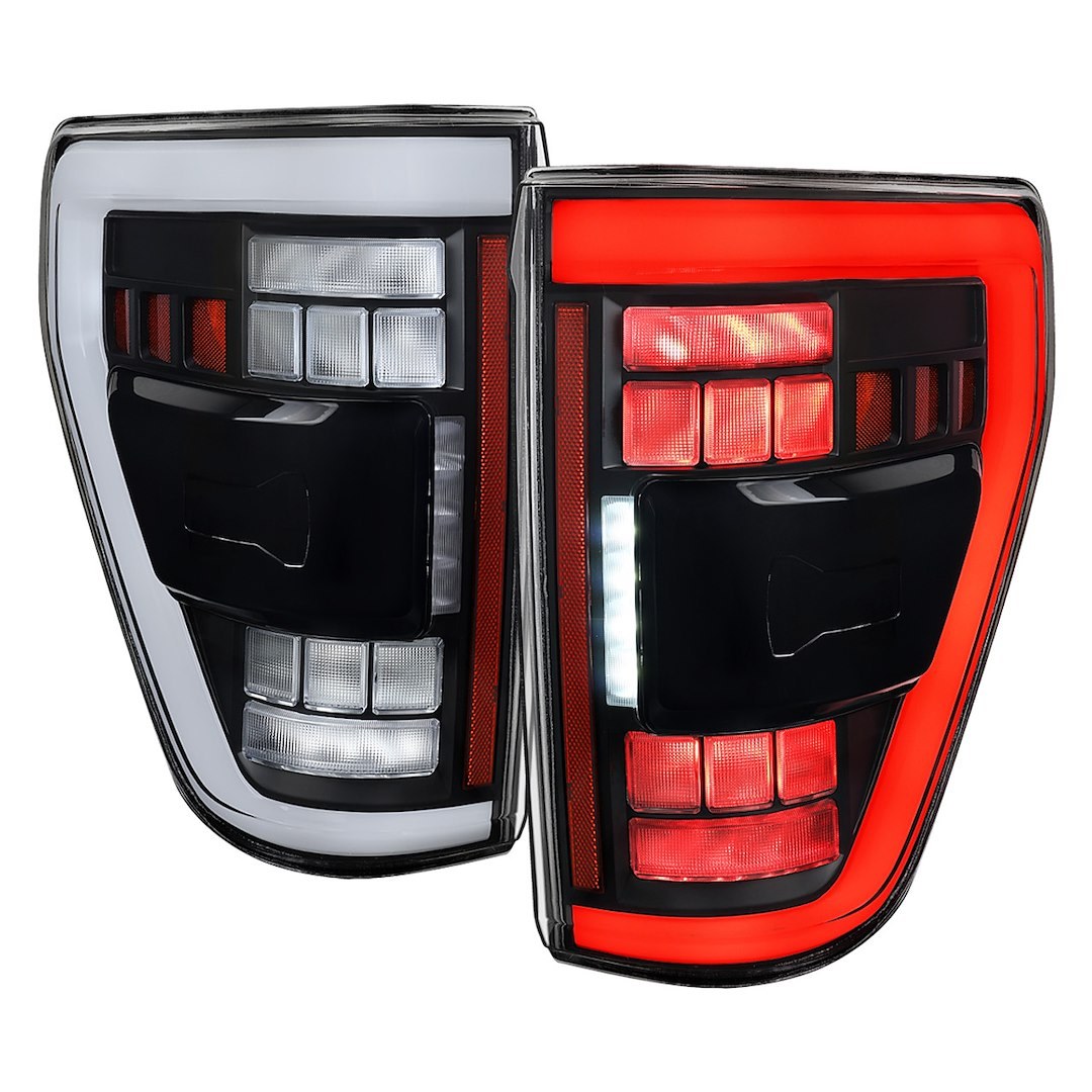 Spec-D Tunin Tail Light Assembly, Clear Lens with Reflex Reflector, Black ABS Plastic Housing, LED Bulb – LT-F15021JMBSM-SQ-RS